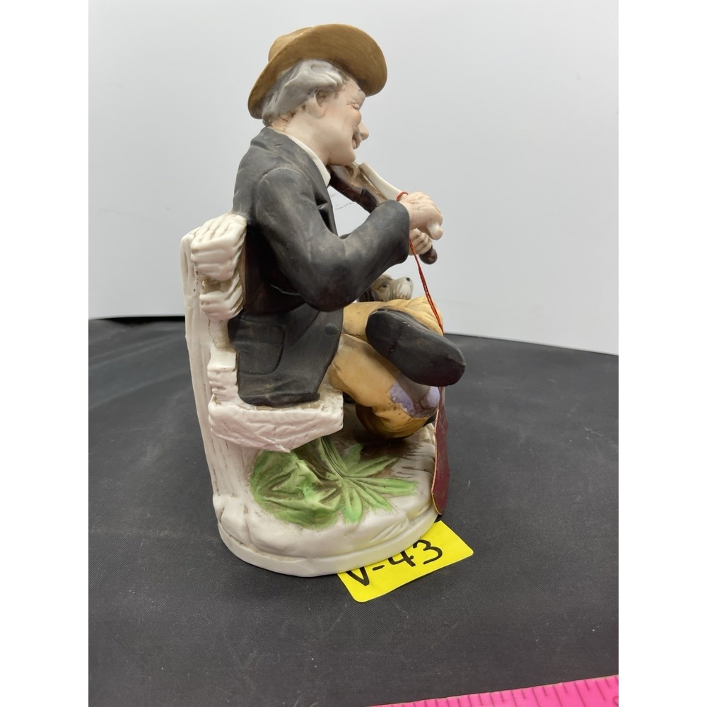 Old Man Sitting On Bench‎ Play Violin With Dog Capodimonte Tag - Picture 4 of 10